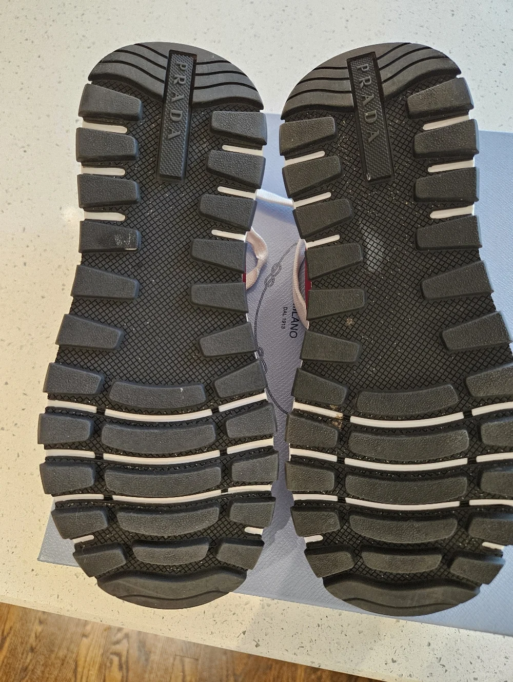 PRADA Red and White Lace-Up Sneakers - Picture 6 of 8